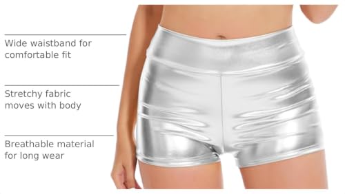 Metallic High Waisted Booty Shorts - Medium Silver