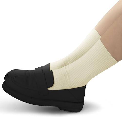Thin Solid Cotton Crew Socks for Women - Above Ankle, 9-11, Black Cream White Khaki Light Brown Coffee