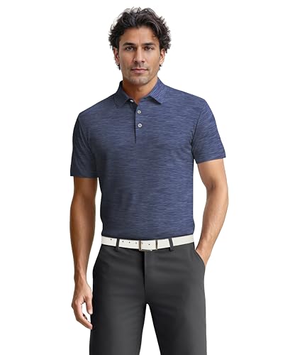 Men's Airflux Jaspe Cotton Golf Polo Shirt - Large Peacoat Htr