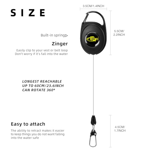 Fly Fishing Zinger Retractor - 3PCS Steel Cord, Black
