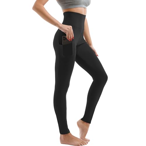 High Waisted Leggings for Women with Two Pockets - Black, S/M
