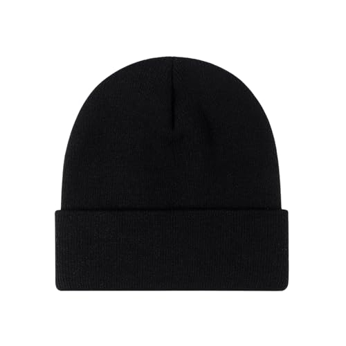 Warm Windproof Black Cuffed Beanie - Thick Knitted Skull Cap