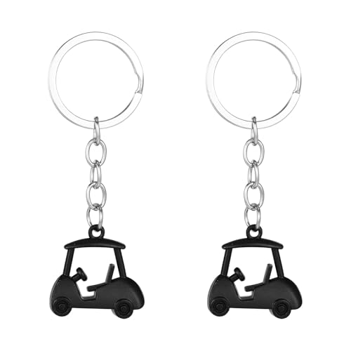 Golf Cart Keychain Set - Durable Zinc Alloy - Black, 2 Pack