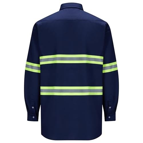Class 3 Hi Vis Button Up Safety Work Shirts for Men Reflective