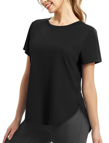 Workout Tops for Women - Short Sleeve Activewear A-Black, Large