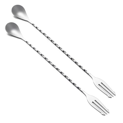 Cocktail Mixing Stirrers with Trident Fork - 12" Silver, 2 Pcs