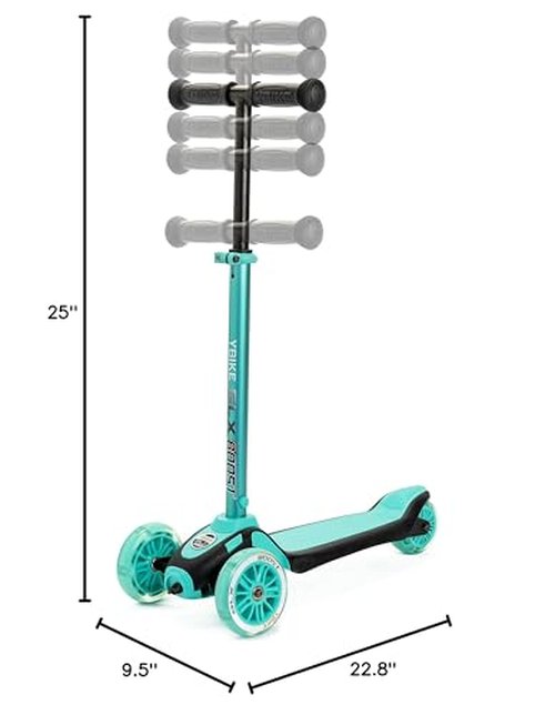 YBIKE GLX Boost Scooter with Adjustable Steering and Handlebar Height for Kids Ages 2-13, Turquoise