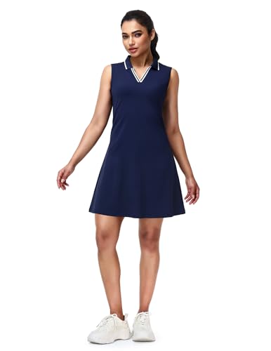 MIER Women's Golf Dress Navy Medium V Neck Sleeveless with Zip Pocket