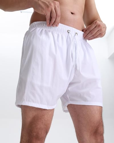 TUVEKE Men's X-Large White Quick Dry Swim Trunks 5 Inch Inseam Beach Shorts