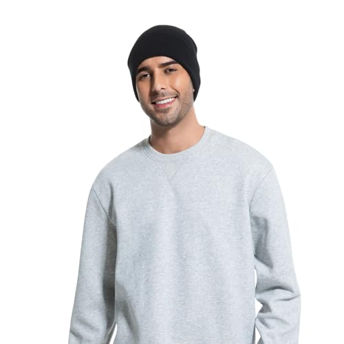 Warm Windproof Black Cuffed Beanie - Thick Knitted Skull Cap