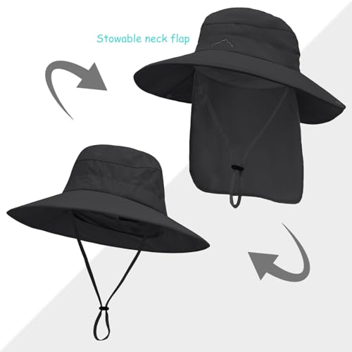 UPF 50+ Sun Hat for Men & Women with Neck Flap - Black
