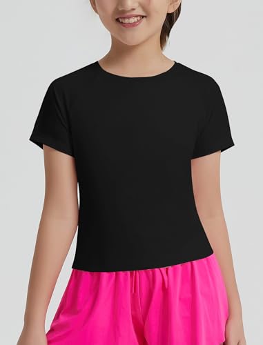 EXARUS Girls Athletic Quick Dry Crop Top Set 12Y, 2-Pack Sports Shirts
