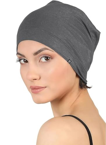 Soft Bamboo Viscose Sleep Cap for Hair Loss & Chemo - Dark Grey