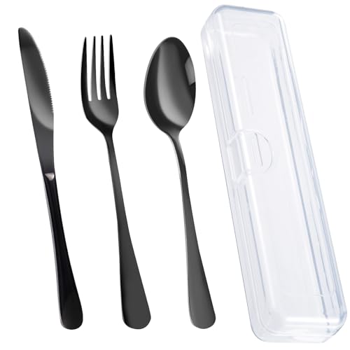 4-Piece Black Travel Utensils Set with Case - Stainless Steel