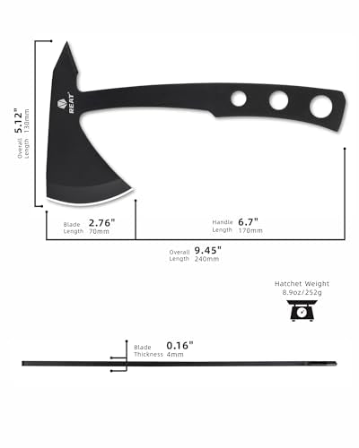 9.5-Inch Full Tang Throwing Axe with Steel Blade & Sheath for Camping & Hunting