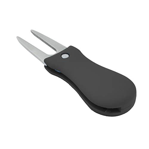 Golf Divot Repair Tool with Pop-up Button & Magnetic Marker - Black