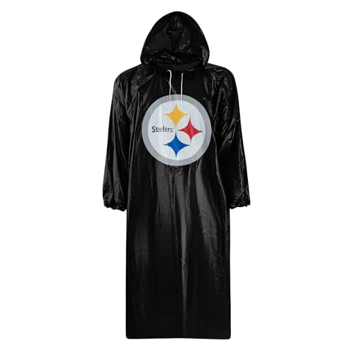 NFL Waterproof Rain Poncho - Pittsburgh Steelers, Elastic Sleeves & Hood