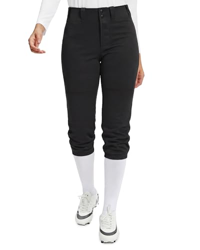 Stelle Womens Fastpitch Softball Pants Knee-High Knickers with Pocket, Regular 18.5-20.5'' inseam, Black, Medium
