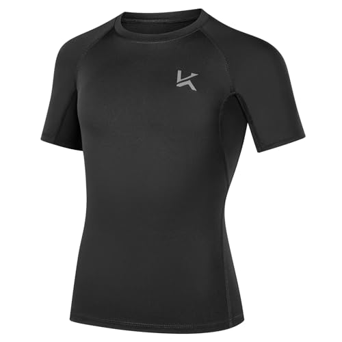 Boys Compression T-Shirt - Short Sleeve Athletic Undershirt, Medium/Black