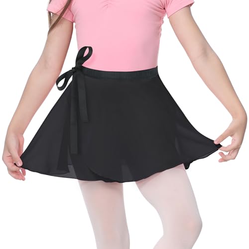 Chiffon Ballet Skirt for Girls & Women - Adjustable Wrap - Black, 10-12 Years