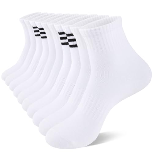 Ankle Quarter Socks for Women - 3 Pairs Solid White + 2 Pairs Striped
