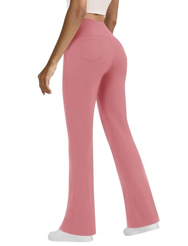 Stretchy Pink Yoga Dress Pants - Women's Flared Leggings, Medium
