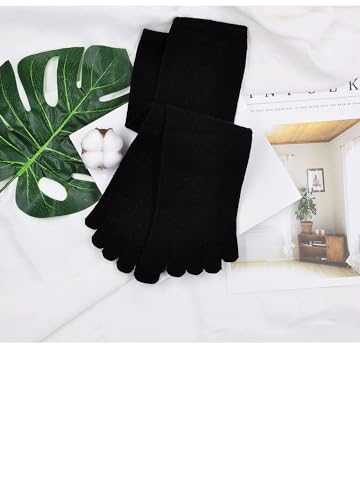 ZAKASA Toe Socks for Men – Crew Five-Finger Athletic Running Socks, 11-13 / Black, 5 Pairs