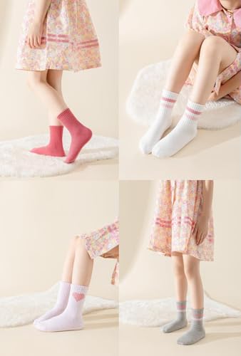 Kids Pink Crew Socks with Hearts - 4-7 Years