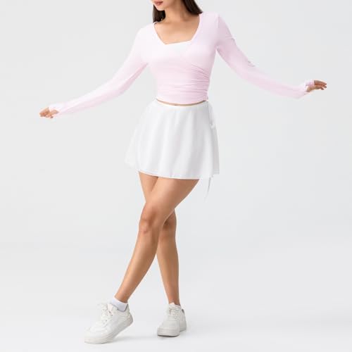 NVRENJIA Women Wrap Top Thumb Hole Long Sleeve Yoga Shirt, Small Pink