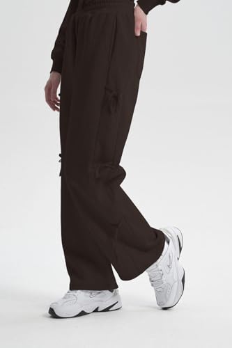 Wide Leg Sweatpants for Women - Baggy Lounge Pants with Ties - X-Small Coffee