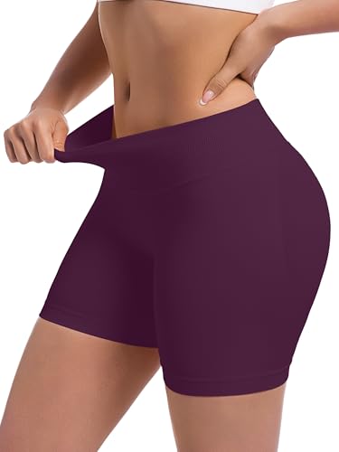 Women’s Seamless Workout Shorts with Scrunch & Lifting Effect - 3 Pack, Black/Dark Grey/Cherry Purple, Medium