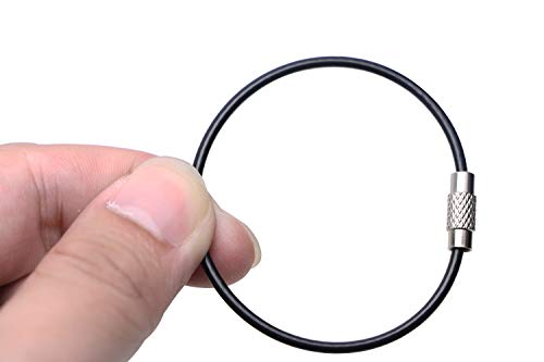Stainless Steel Wire Cable Key Chain - Easy Lock, 5.9 In, Black