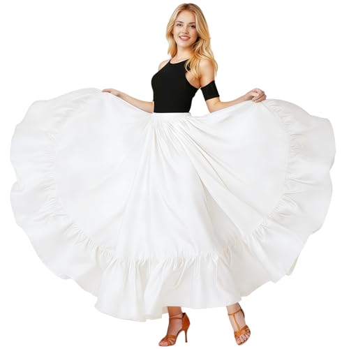 Baisdan White Satin Flamenco & Belly Dance Skirt for Women - One Size