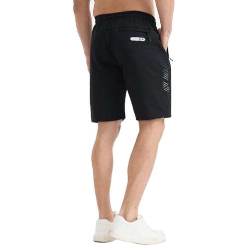FizzPop Men's Black X-Large Casual Athletic Gym Shorts with Zipper Pockets