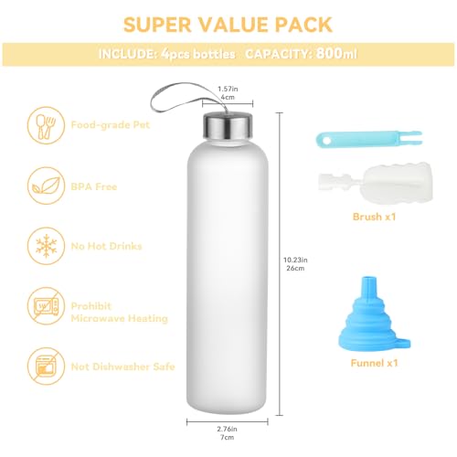 Novelinks 4 Pack 27oz Clear Plastic Water Bottles with Airtight Lids