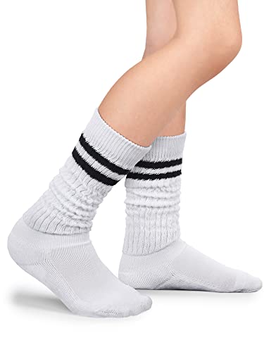 Slouch Socks for Women - Cotton Knit Boot Socks - Black/White, White/Black, Gray/White