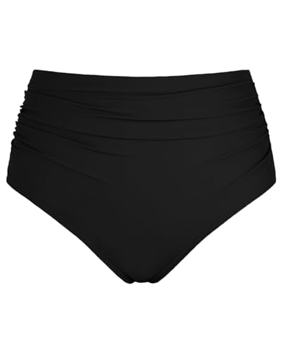Women's High Waisted Bikini Bottom Tummy Control Bathing Suit Bottom Large Black