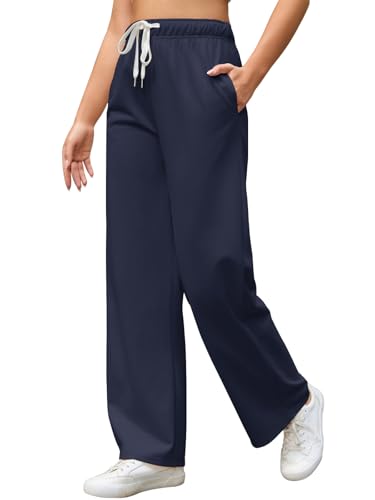 High Waisted Lounge Sweatpants - Lightweight Wide Leg with Pockets