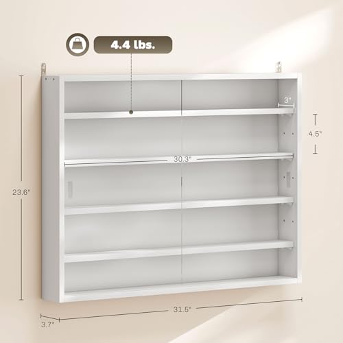 5-Tier Wall Mounted Display Cabinet with Glass Doors - White