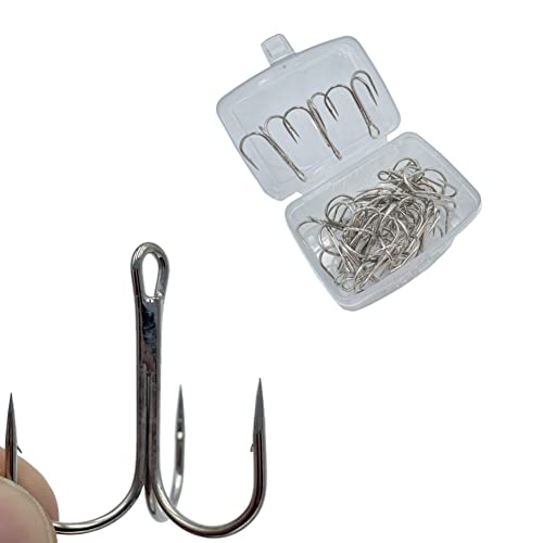 Yatrouys 50pcs Treble Hooks 1/0-5/0 High Carbon Steel Silvery Nickel Coated