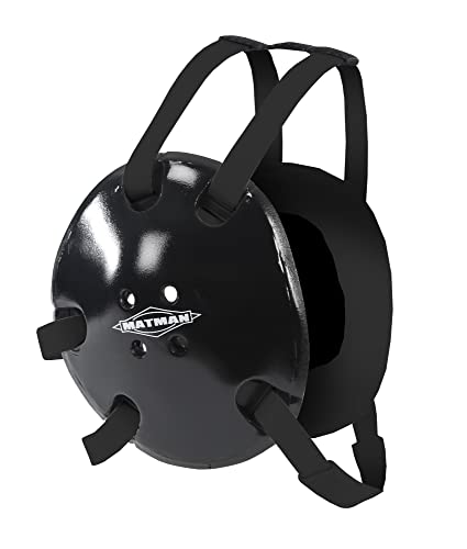 Matman Original Wrestling Headgear Black-Black - 4-Strap Vinyl Ear Guard for Men & Women