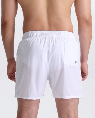 TUVEKE Men's X-Large White Quick Dry Swim Trunks 5 Inch Inseam Beach Shorts