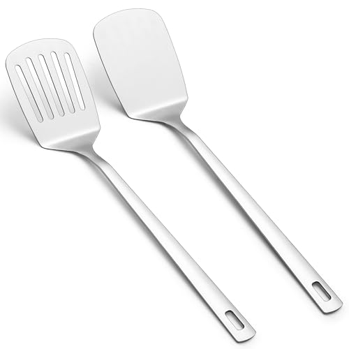 Kyraton Stainless Steel Spatulas Set, Silver Slotted Turner, Solid