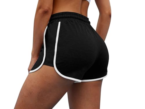 Womens Athletic Running Shorts - Color Block Dolphin with Pockets - Black, Medium