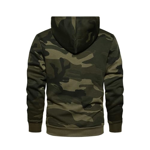 Men's Army Green Medium Fleece Pullover Hoodie with Kangaroo Pocket - Sports & Activewear