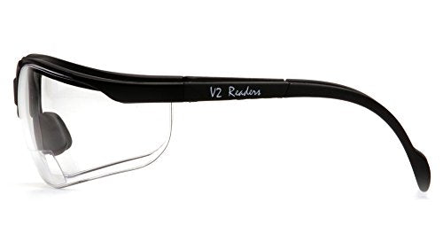 Pyramex Venture II Bifocal Safety Glasses Amber 2.5 Diopters with Clear Anti-Fog Lenses, Black Frame, One Size