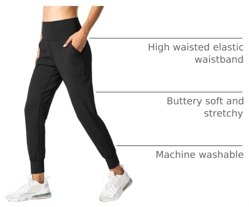 High Waisted Women's Joggers with Pockets - Medium Black