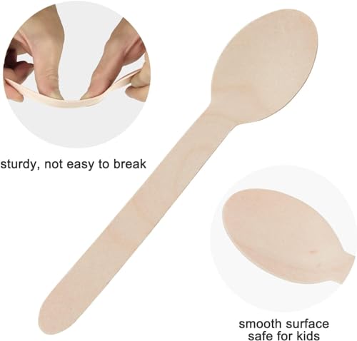 100 Pack Disposable Wooden Spoons - 6.3 Inch Eco-Friendly Cutlery