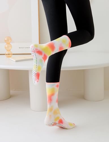 Tie Dye Non-Slip Yoga Socks - 3 Pairs with Grips, 3 Colors