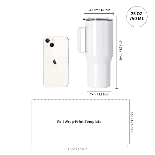 PYD Life 25 OZ Sublimation Travel Tumbler, 4 Pack with Handle, White Stainless Steel